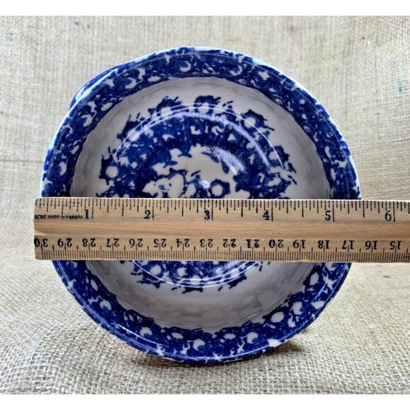 Blue Pottery Serving Bowl with Handles Sponge Painted 5" Diameter Signed - Picture 7 of 9